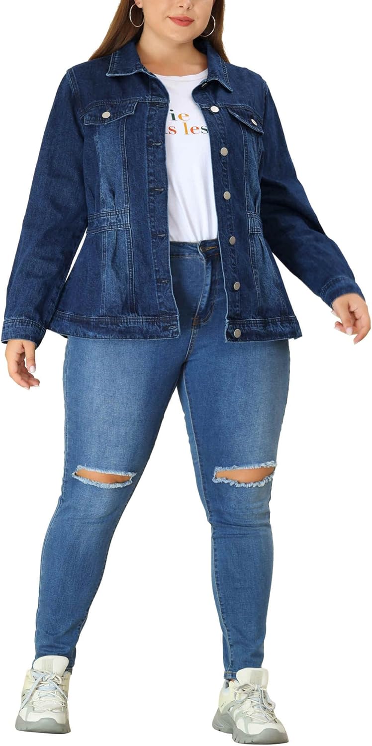 Agnes Orinda Plus Size Denim Jacket for Women Long Sleeve Button Down Washed Front Trucker Jean Jacket 2026 Western Outfit - Image 2