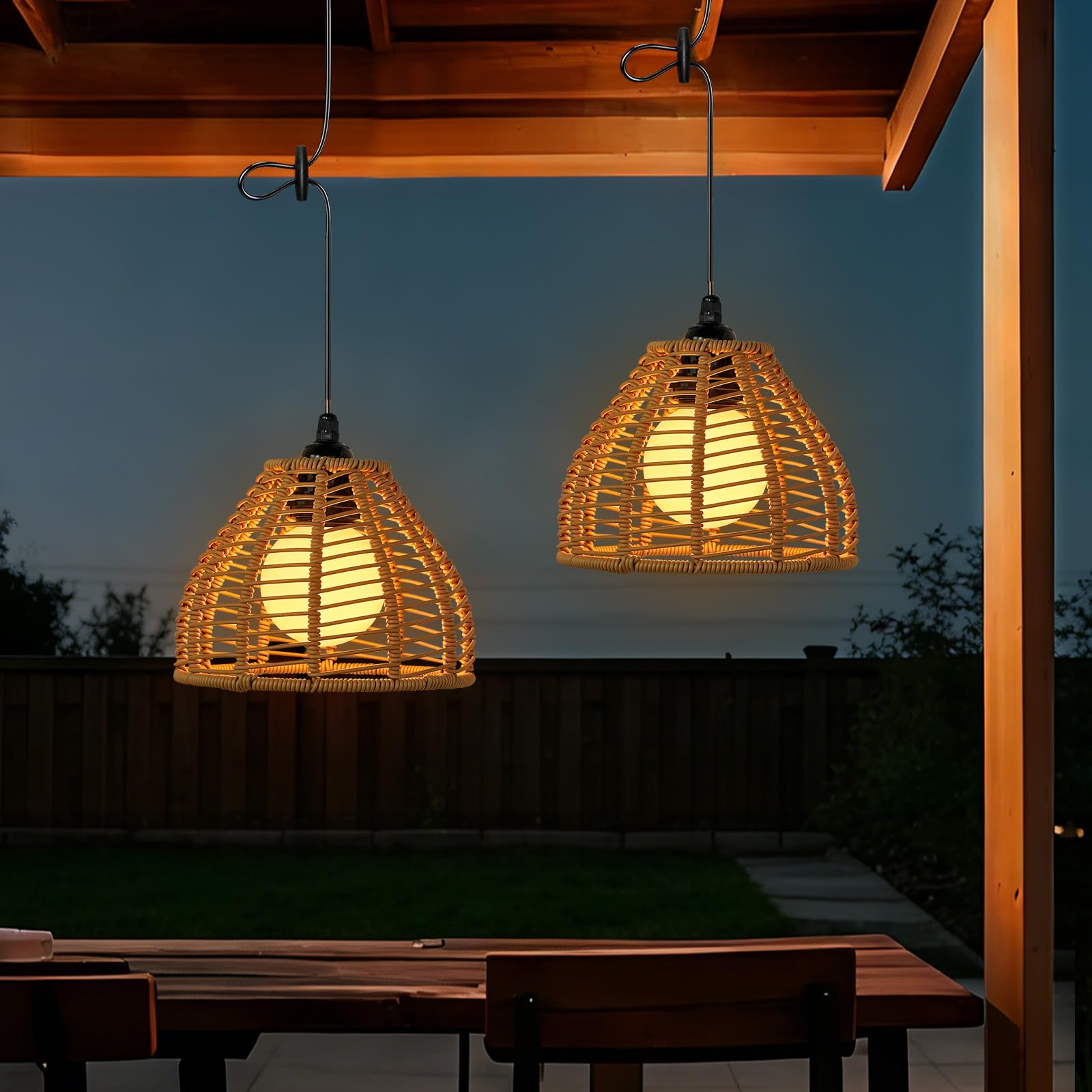 Lanterne Solaire Exterieur Jardin 2 Pièce Suspension Rotin Balcon Terrasse Camping Décoration