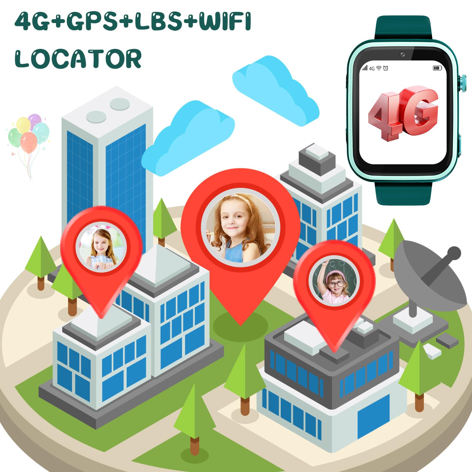 Okyuk 4G Kinder Sicherheitsuhr für Mädchen Junge – Bild 3