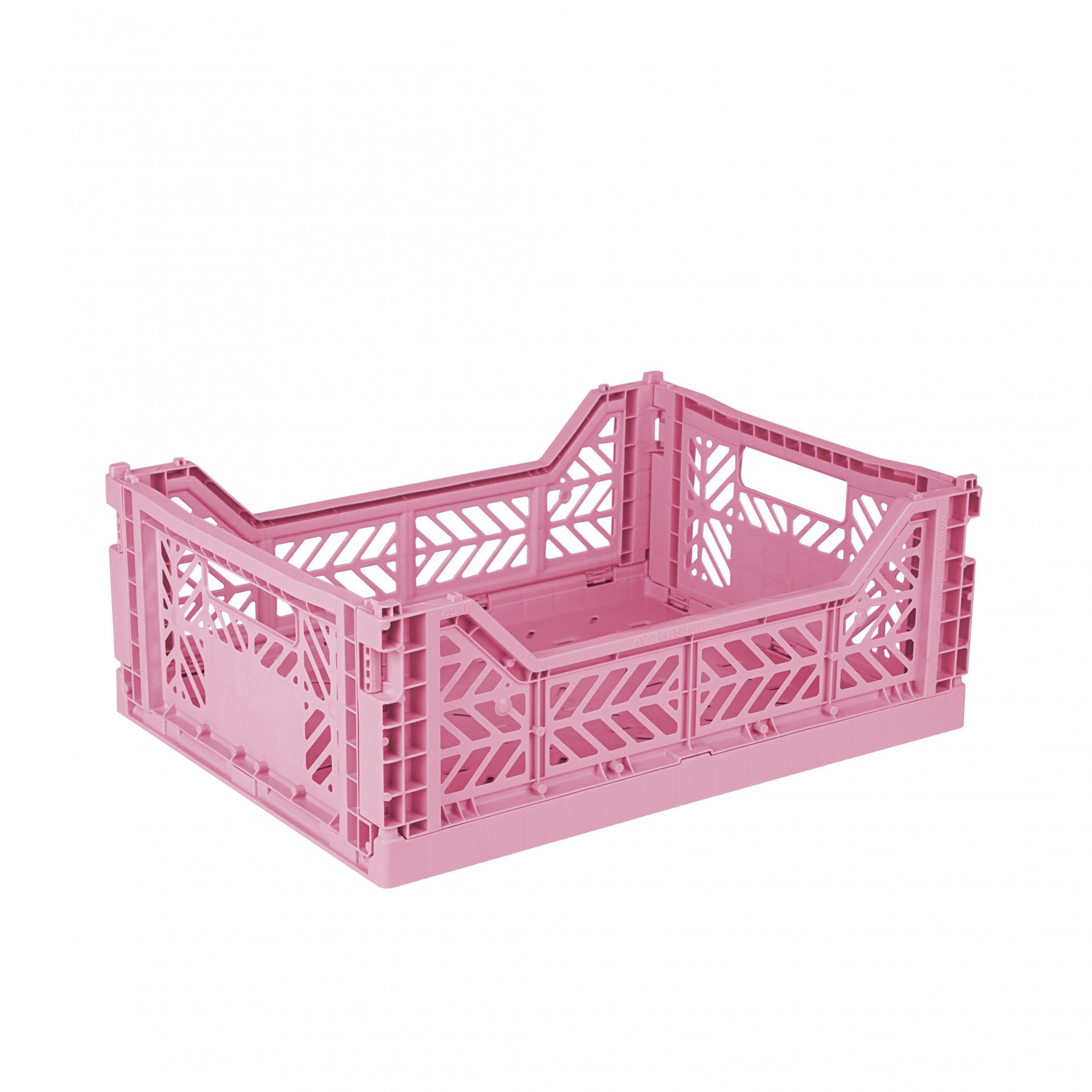 Aykasa Baby Pink Ay-Kasa Folding Crate, Sturdy Folding Box, Plastic, Stackable, Midi (40 X 30 X 14 Cm)