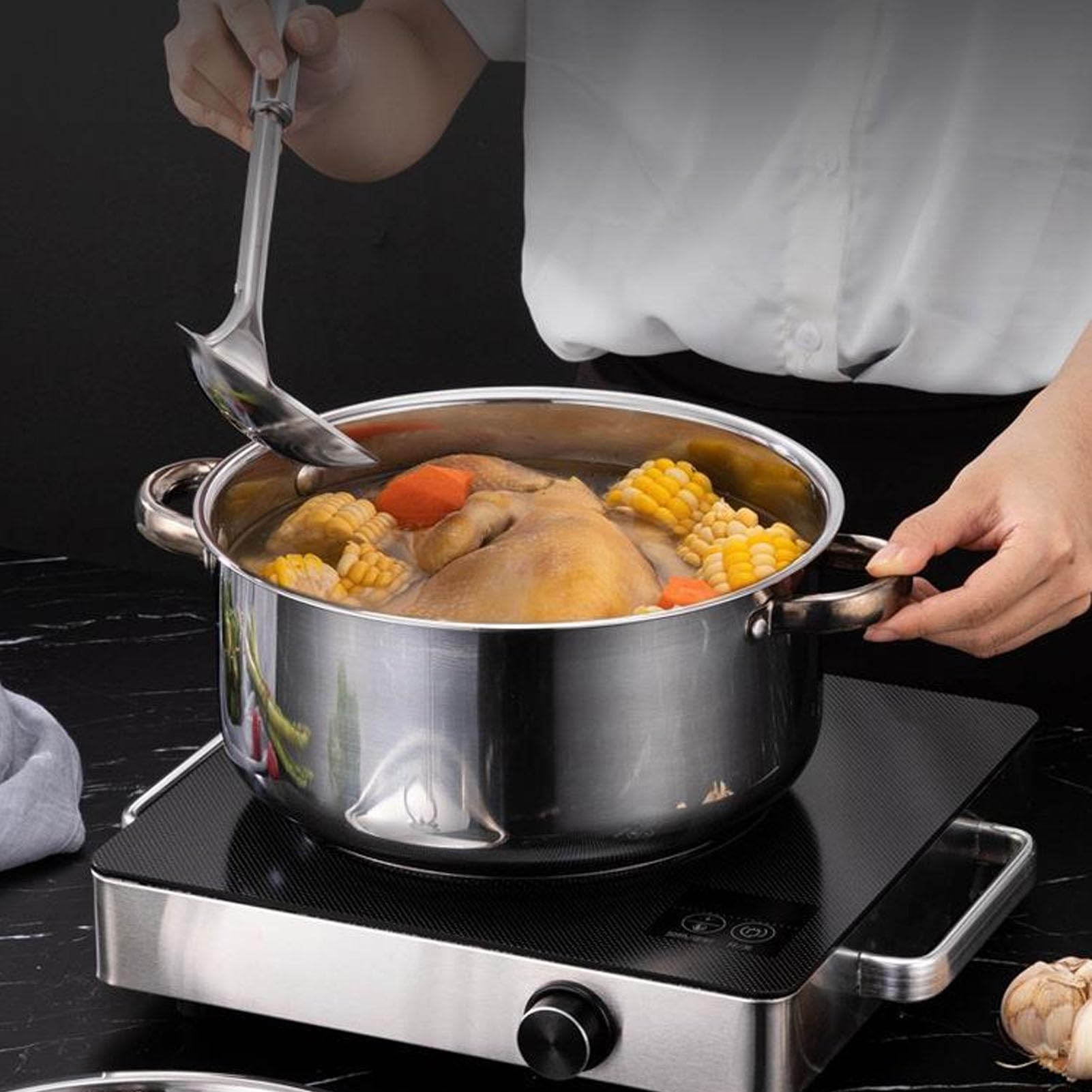 Acouto Juego de Utensilios de Cocina de Acero Inoxidable, Ollas y Sartenes Pequeñas para Cocinar con Asas a Prueba de Calor, Apto para Horno de Inducción para Freír, Hervir y Guisar