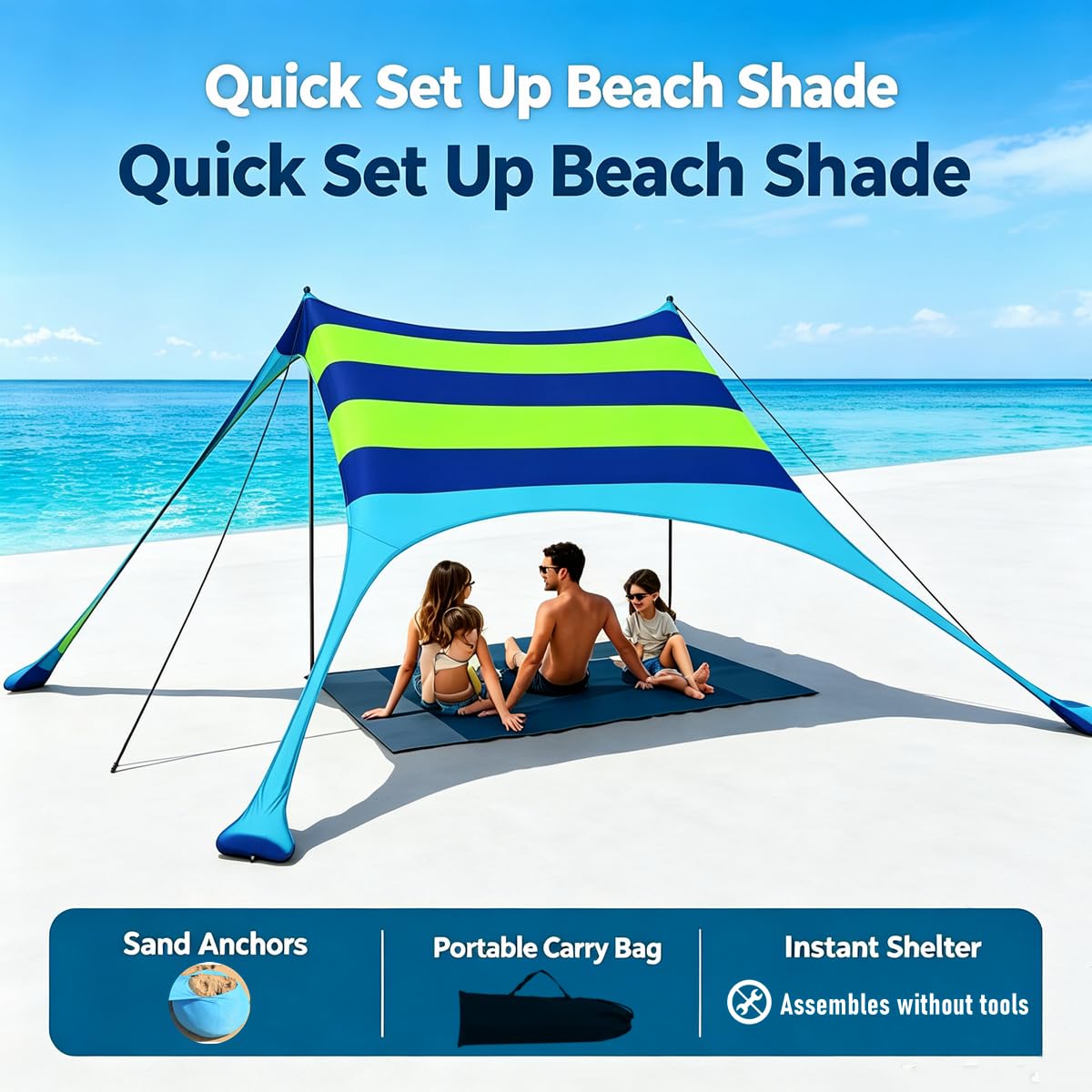 Toldo de tienda de sombra de playa 4-5 personas protector solar impermeable ligero bloqueo y sombrilla elástica conchas de playa