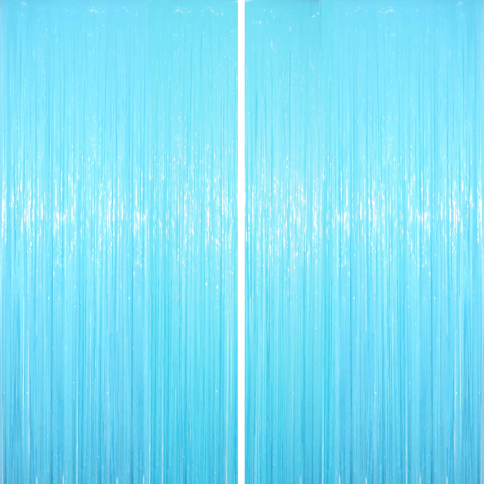 Voircoloria Pastel Blue Foil Fringe Backdrop Curtains,3.3x6.6ft, 2 Pack | Tinsel Streamers, Door Shimmer, For Baby Shower, Birthday Party Decorations, Graduations, Gender Reveal
