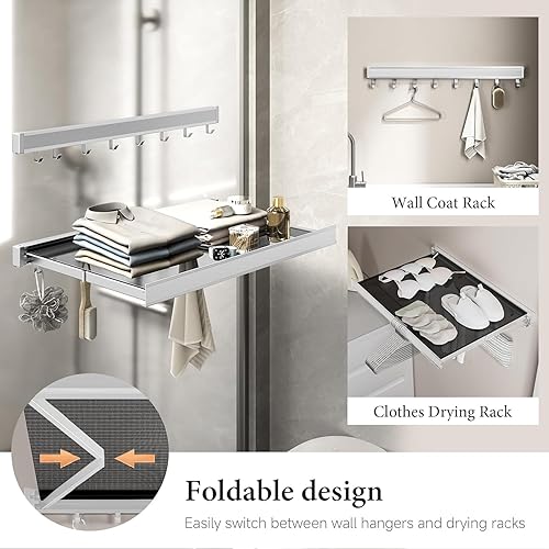 Miniatura 3 de LETINE Estante de secado montado en la pared Tendedero retráctil para ropa interior - Marco de aleación de aluminio con superficie de malla suave.