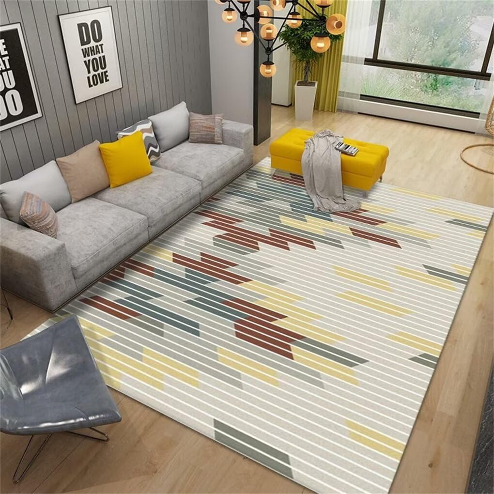 Tapis couloir long et chambre bébé fille avec motifs rayés gris et jaune