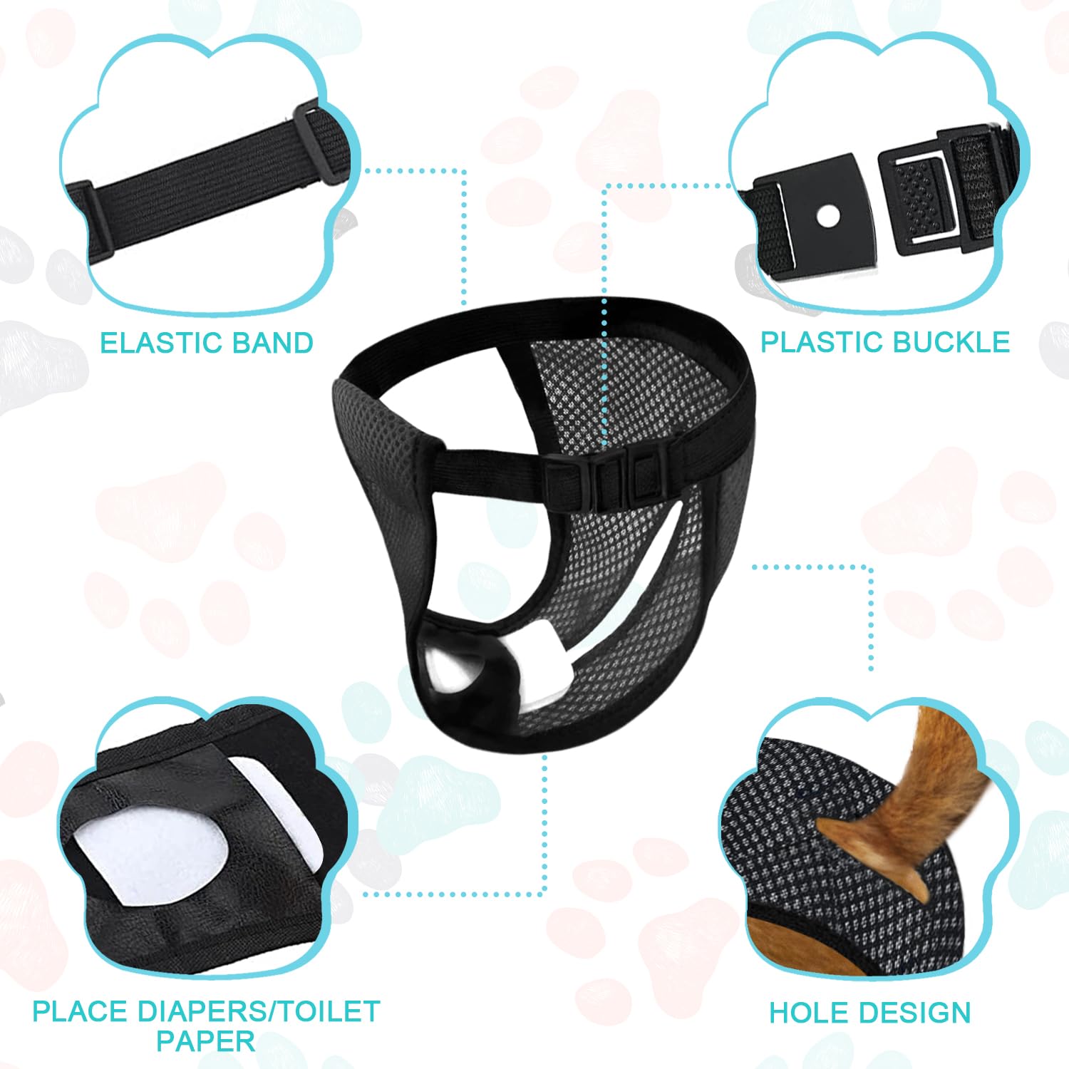 2Pcs Washable Dog Diapers for Female Dogs in Heat, Reusable Dog Pants with 6 Pads for Monthly Bleeding Protection, Black (XL) - Image 4
