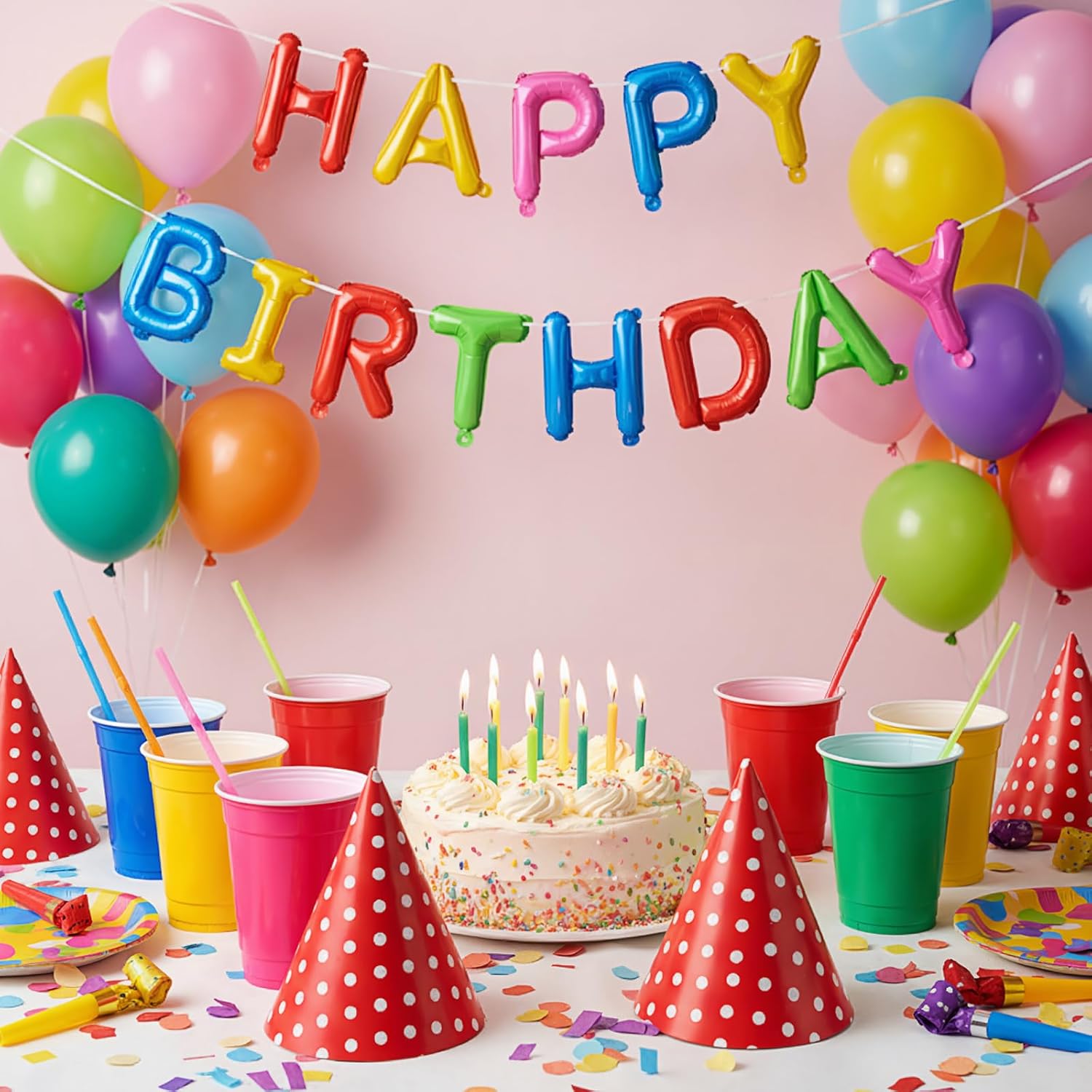 Vesici 100 Pcs Assorted Color Disposable Plastic Cups 12oz with 100 Pcs Flexible Plastic Straws Colorful for Thanksgiving Christmas New Year Birthday Wedding Party - Image 5