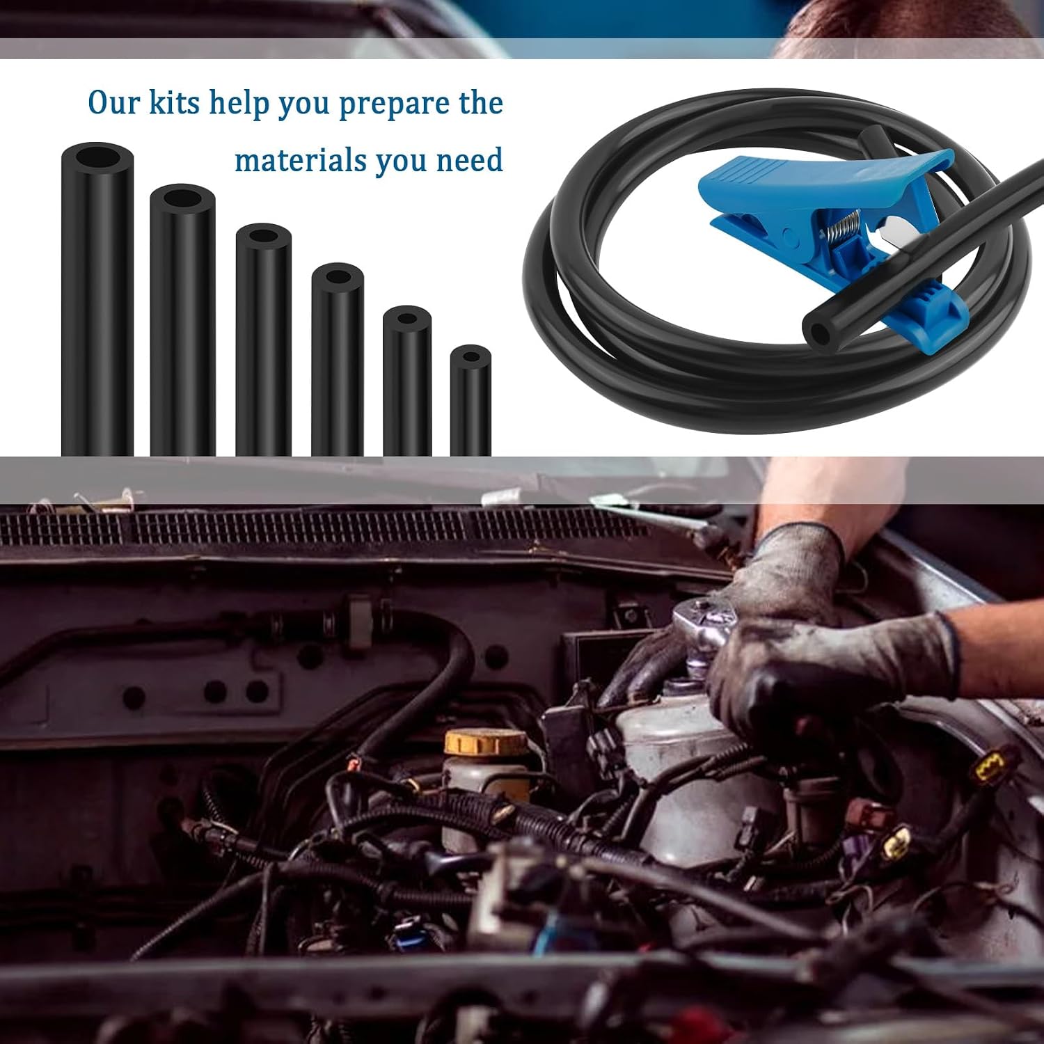 6PCS Silicone Vacuum Hose Automotive Kit,4.9ft Vacuum Lines Automotive with Tube Cutter,ID 1/8" 5/32" 3/16" 1/4" 5/16" 3/8" Multi-Purpose Air & Water Transport Automotive Radiator Hose