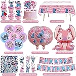 101PCS Stitch Party Supplies, Birthday Decorations Set Include Banner, Balloons, Stickers, Hanging Swirls, Cake Cupcake Toppers, Tablecloth for Girls Pink Stitch Theme Party - Image 3