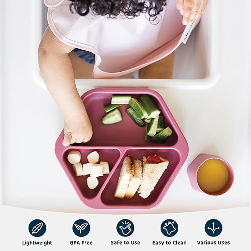 Miniatura 6 de Tiny Twinkle Plato de succión de silicona para bebé, plato dividido con agarre de succión para primeros alimentos y niños que se alimentan por sí