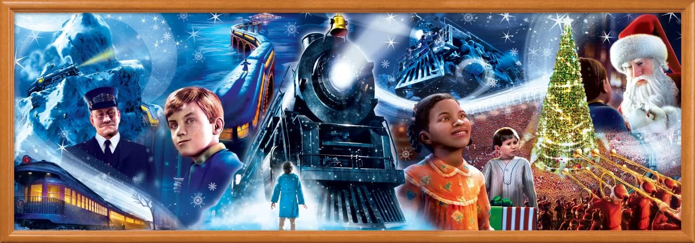 MasterPieces Polar Express Puzzle 1000 Piece Christmas Jigsaw Panoramic - Official Holiday Movie Artwork, Winter Train Scene, Random Cut Pieces, Matte Finish, 13 x 39 Display Collectible