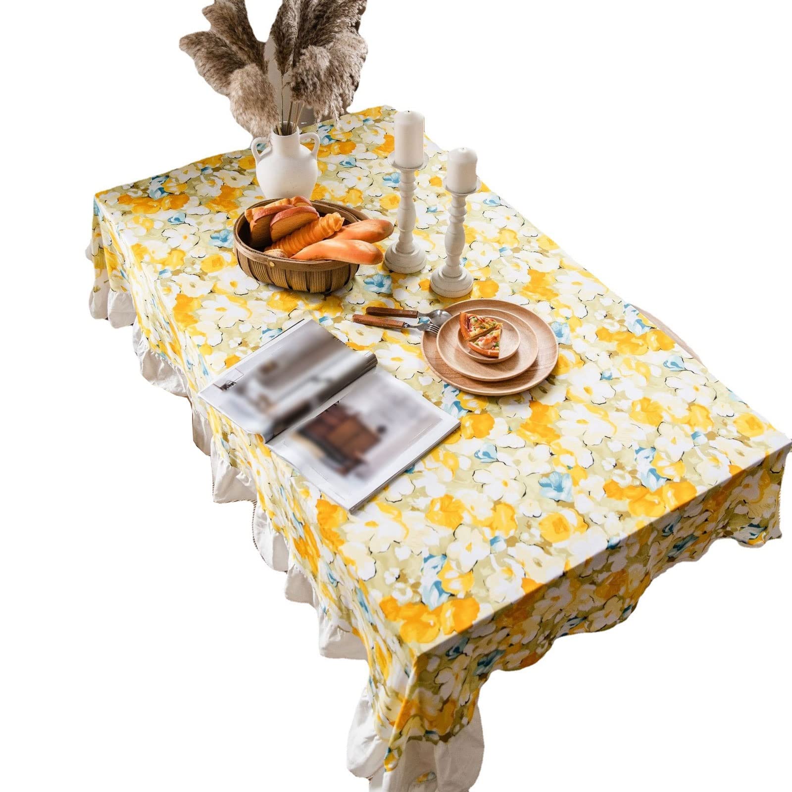 JINGYAN Tablecloths Flower Printed Polyester Cotton Table Cloth Household Simple Modern Dustproof Desktop Cover Home Decoration for Dining(140x220cm)