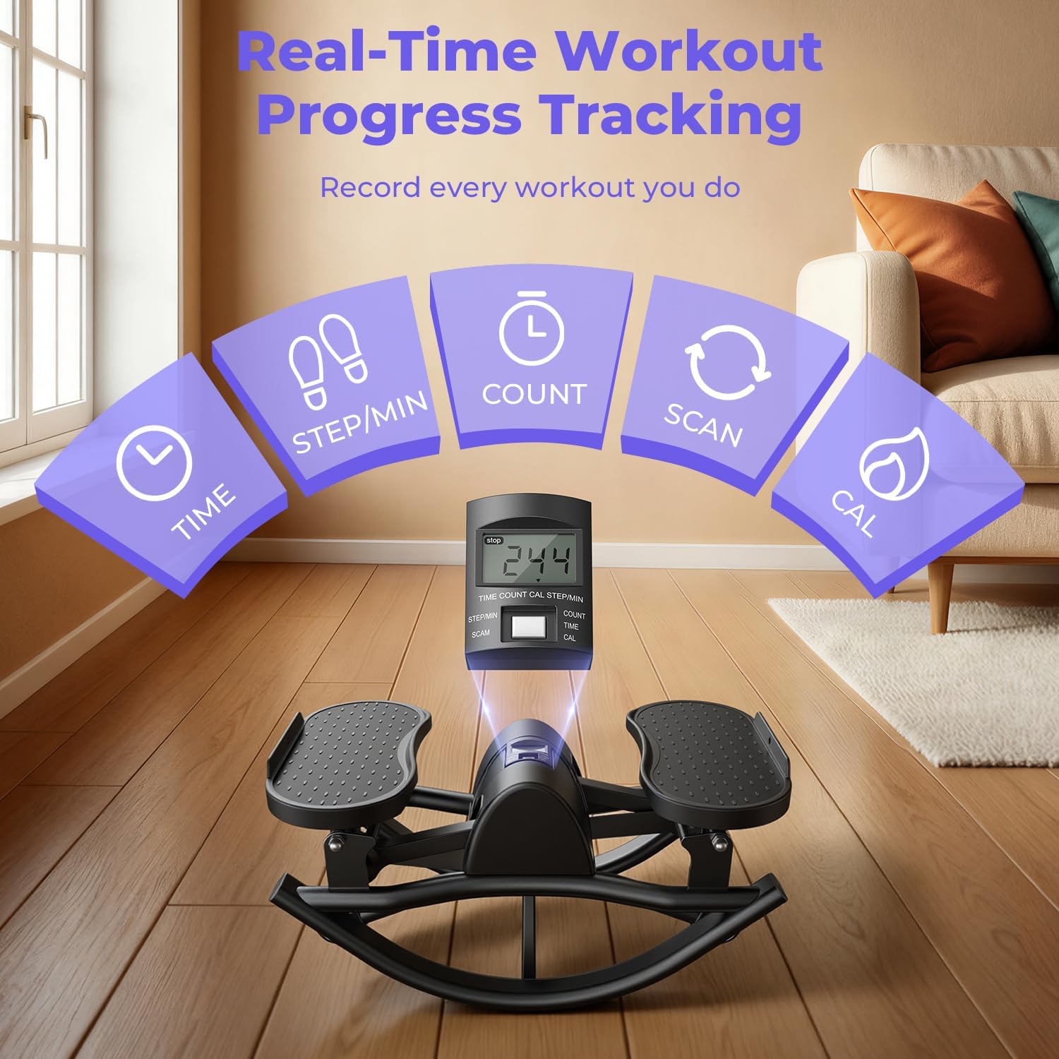 Rock Stepper, Side to Side Rocking Stepper for Exercise at Home, Low-Impact Lateral Stair Stepper with Resistance Bands & LCD Monitor for Full Body Workout Balance, Fitness Machine