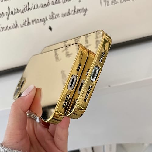 Miniatura 9 de JANDM Funda con espejo para iPhone 12, espejo duro brillante chapado en oro, para mujeres y niñas, estuche de espejo de maquillaje a prueba de