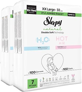 Sleepy Natural Double Soft Avantajlı Mega Paket Bebek Bezi 7 Numara Xxlarge 64 Adet