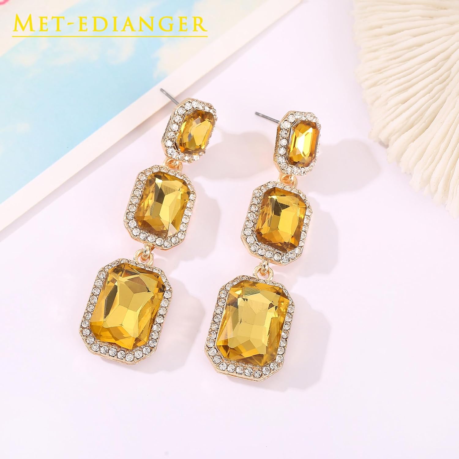 Classical Rhinestone Dangle Earrings Statement Crystal Drop Earrings Wedding Bridal Rectangle Dangling Earrings for Women - Image 4