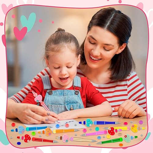 Miniatura 6 de FFNIU 14 bolígrafos con cuentas para el día de San Valentín, con forma de corazón, 42 cuentas de silicona y 14 bolsas de embalaje para regalos del