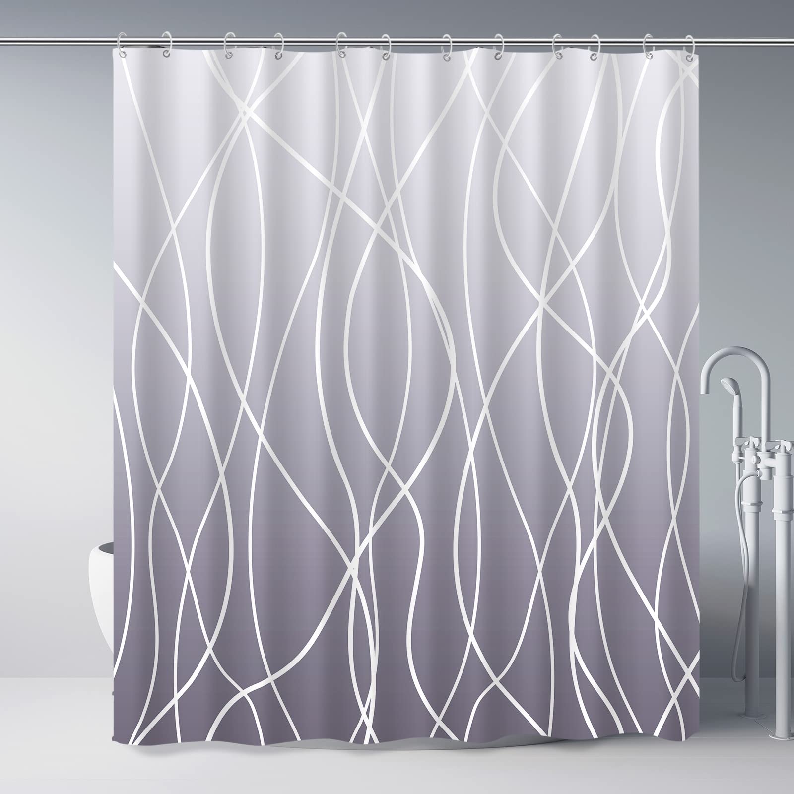 Amazon.com: Punkray Ombre Purple Shower Curtain for Bathroom with Hooks,White Shower Curtain Set ...