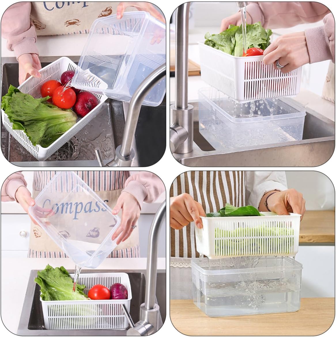 BESTYASH Double-layer Vegetable Washing Basket Draining Storage Strainer Kitchen Colander for Fruit and Vegetable Wash and Drain