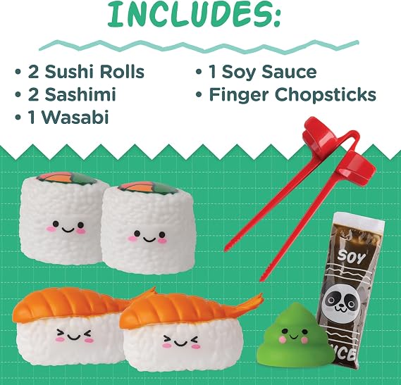 MindWare Foodie Fidgets Sushi Tray Set of Squishy Toys for Kids and Adults - Ages 5 and Up