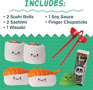 MindWare Foodie Fidgets Sushi Tray Set of Squishy Toys for Kids and Adults - Ages 5 and Up