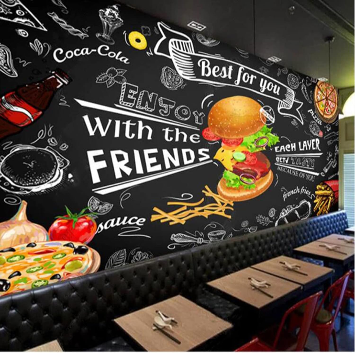 Papier Peint Restaurant Fast-Food Ambiance Conviviale Revêtement Mural Salon et Snack Burger 3D