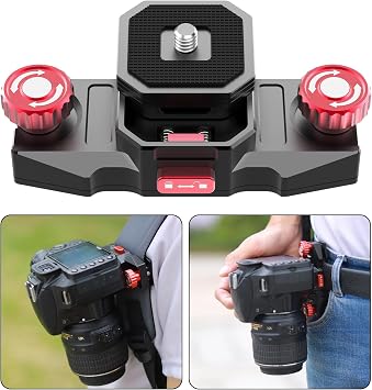 Taisioner Camera Clip with Plate Quick Release Capture Clamp System Backpack Strap Mount Holder for CanonSony,Nikon,DSLR Digital and Action Camera Black with Red