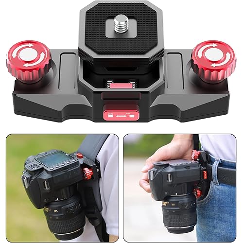 Camera Clip with Plate Quick Release Capture Clamp System Backpack Strap Mount Holder for CanonSony,Nikon,DSLR Digital and Action Camera (Black with Red)