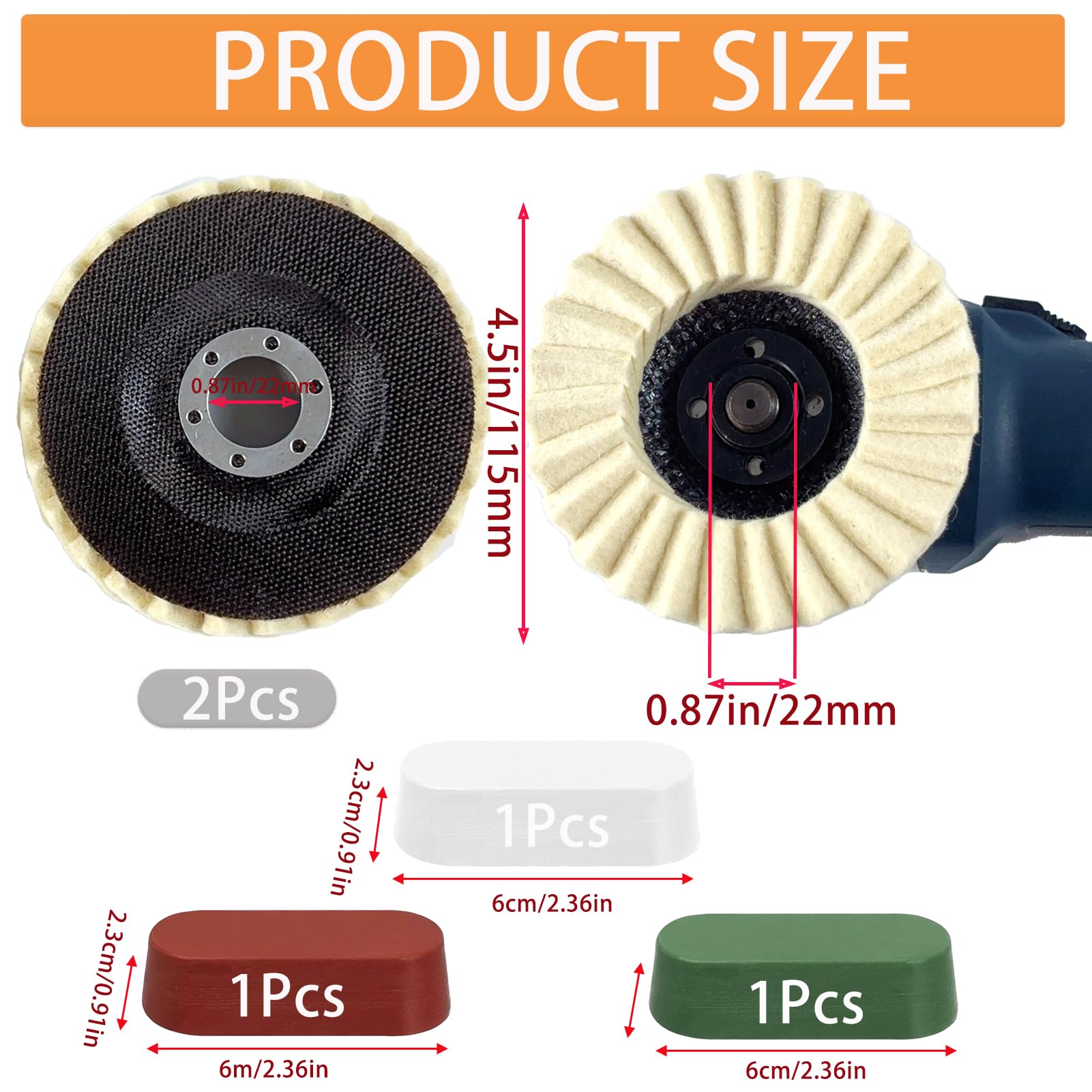 Angle Grinder Polishing Kit - 5 Pcs Wool Buffing Wheels -2