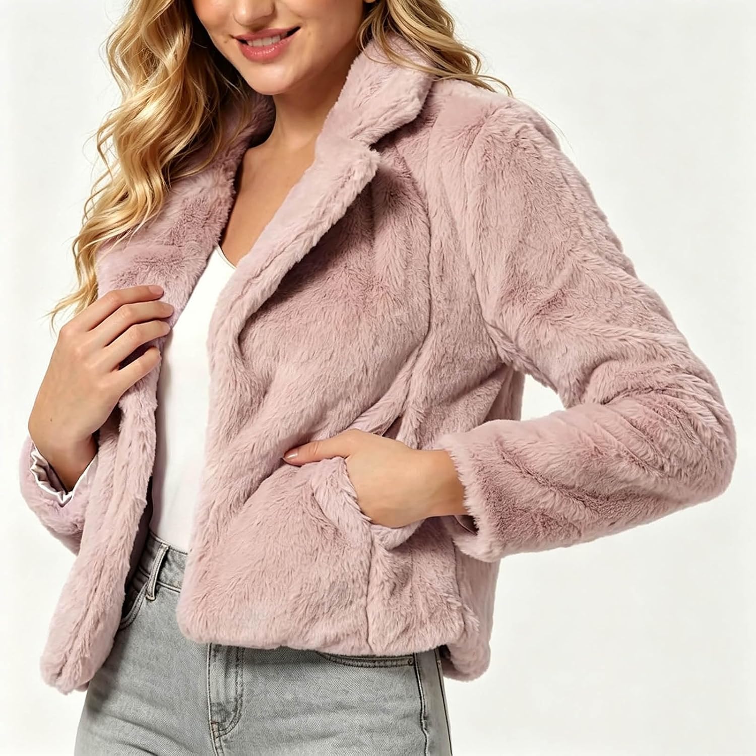 Women's Formal Bolero Fur Shrug Wedding Cropped Faux Fur Jacket
