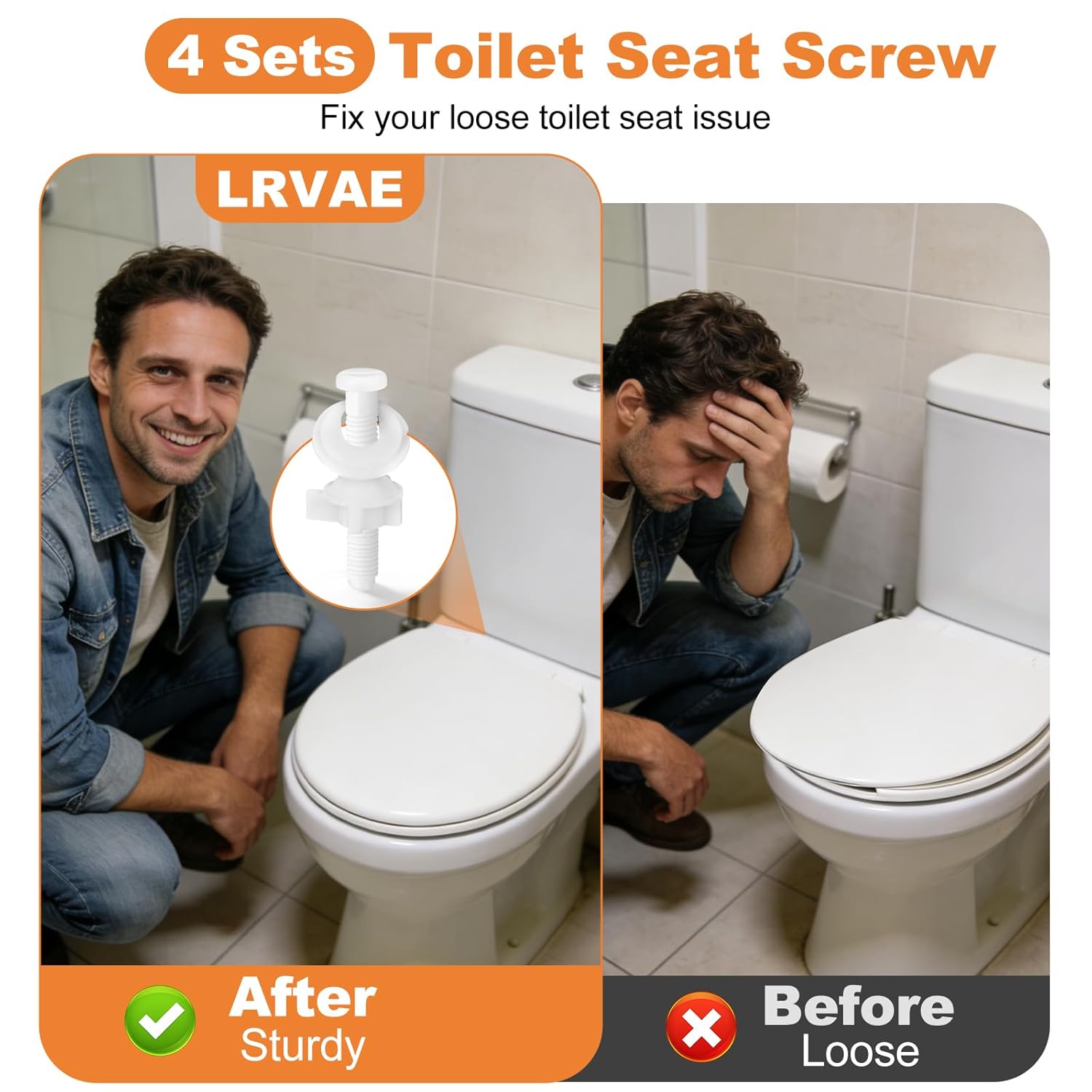 4 Pcs Toilet Seat Screws, Including Plastic Bolts, Nuts and Washers, Durable Toilet Lid Bolts Replacement Kit to Fix Loose Top, Sleek 3-in-1 Fasteners Floor Bolts & Washer Sets