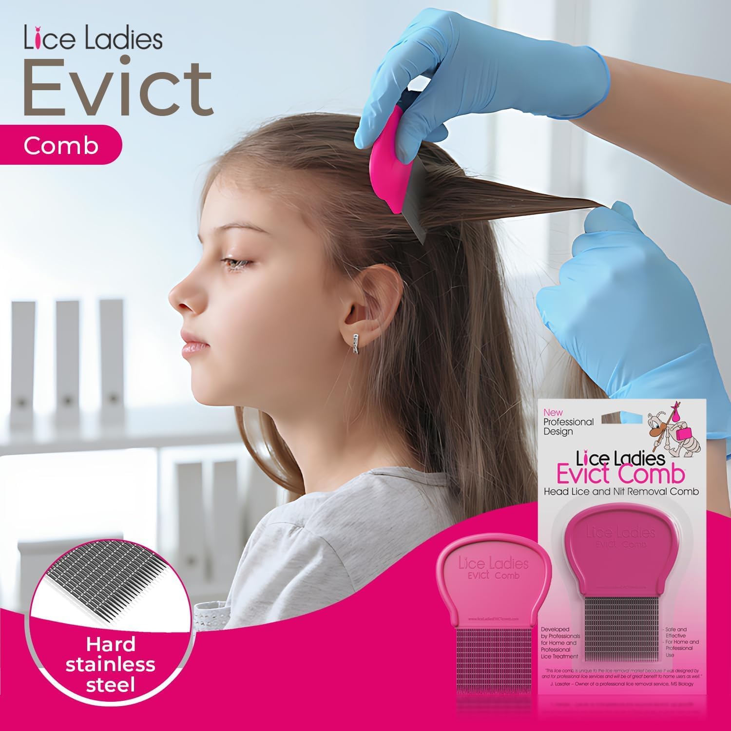 Lice and Nit Comb by Lice Ladies - Efficient Lice and Nit Removal | Lice Comb Safe for All Types of Hair | Stainless Steel Teeth with Non-Slip Handle | Durable and Reusable