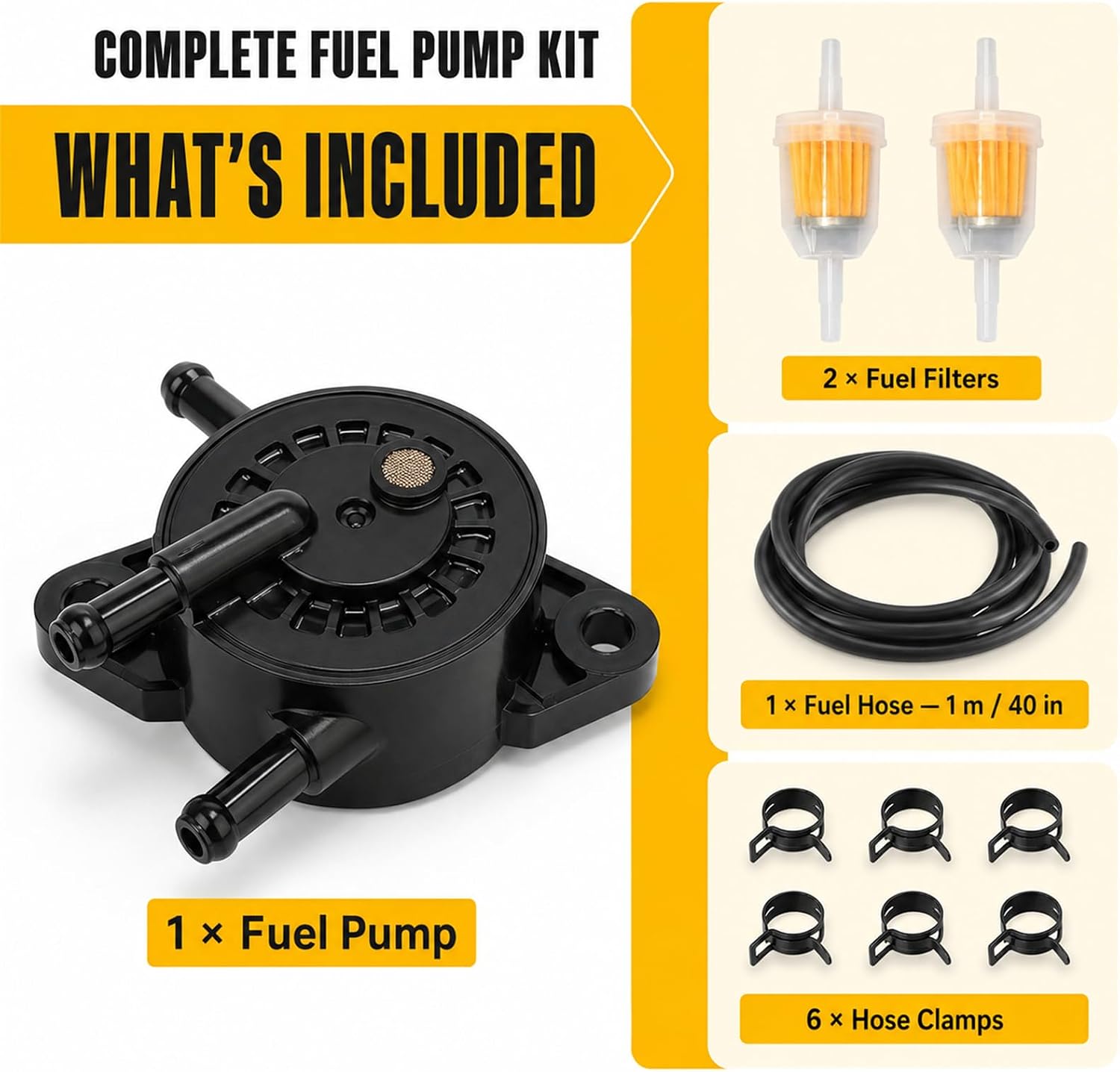808656 808492 Fuel Pump Compatible with Briggs & Stratton, Kohler 17HP-25HP, Mikuni Cub Cadet John Deere Lawn Mower Golf Cart Club Car with Filter and Oil Hose
