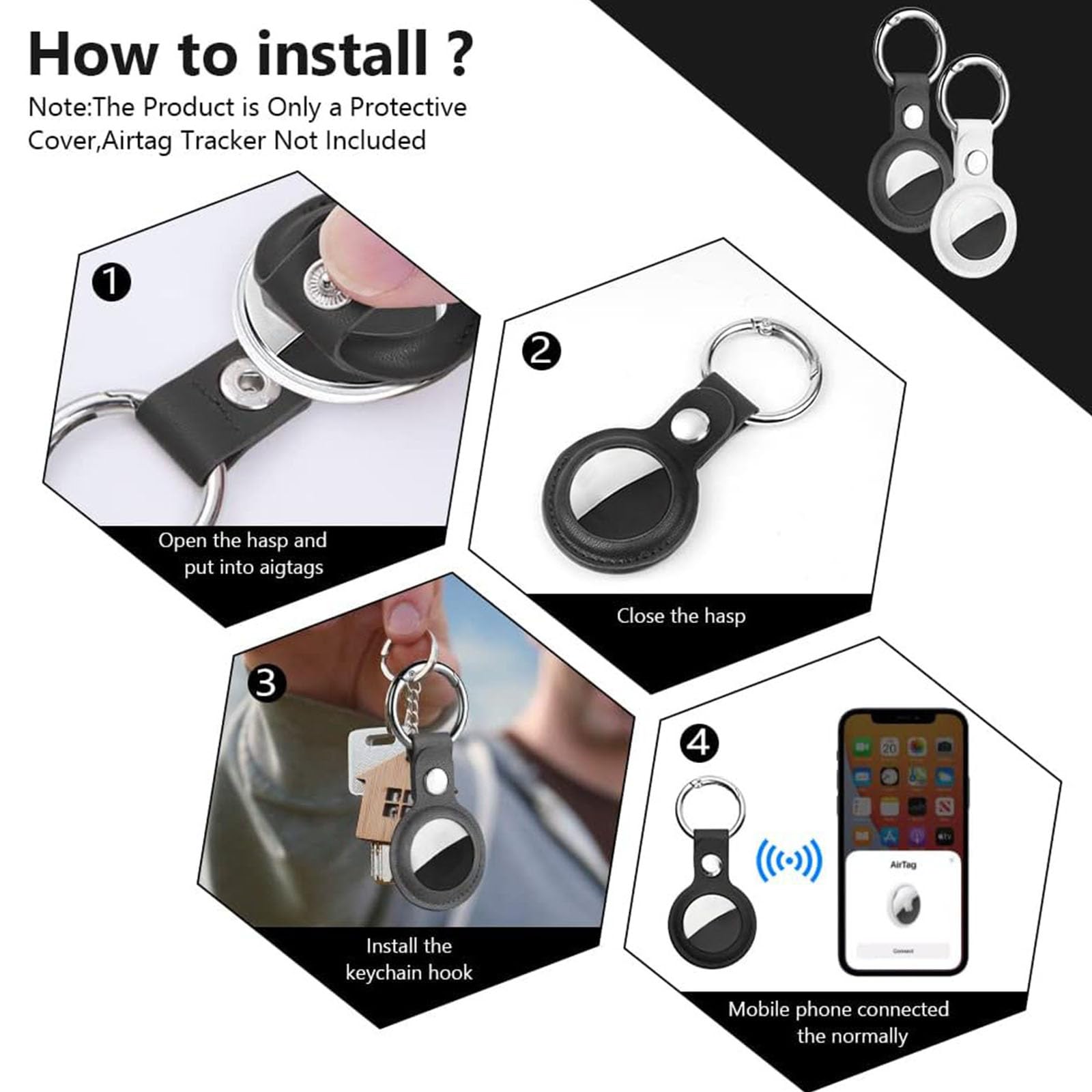 Ainiv Llavero para AirTag, 2 Pieza Llaveros para AirTag Funda Protectora, PU Localizador Portátil Antipérdida, Protectora de Cuero Funda Bluetooth Tracker Mascotas y Mochilas — view 4