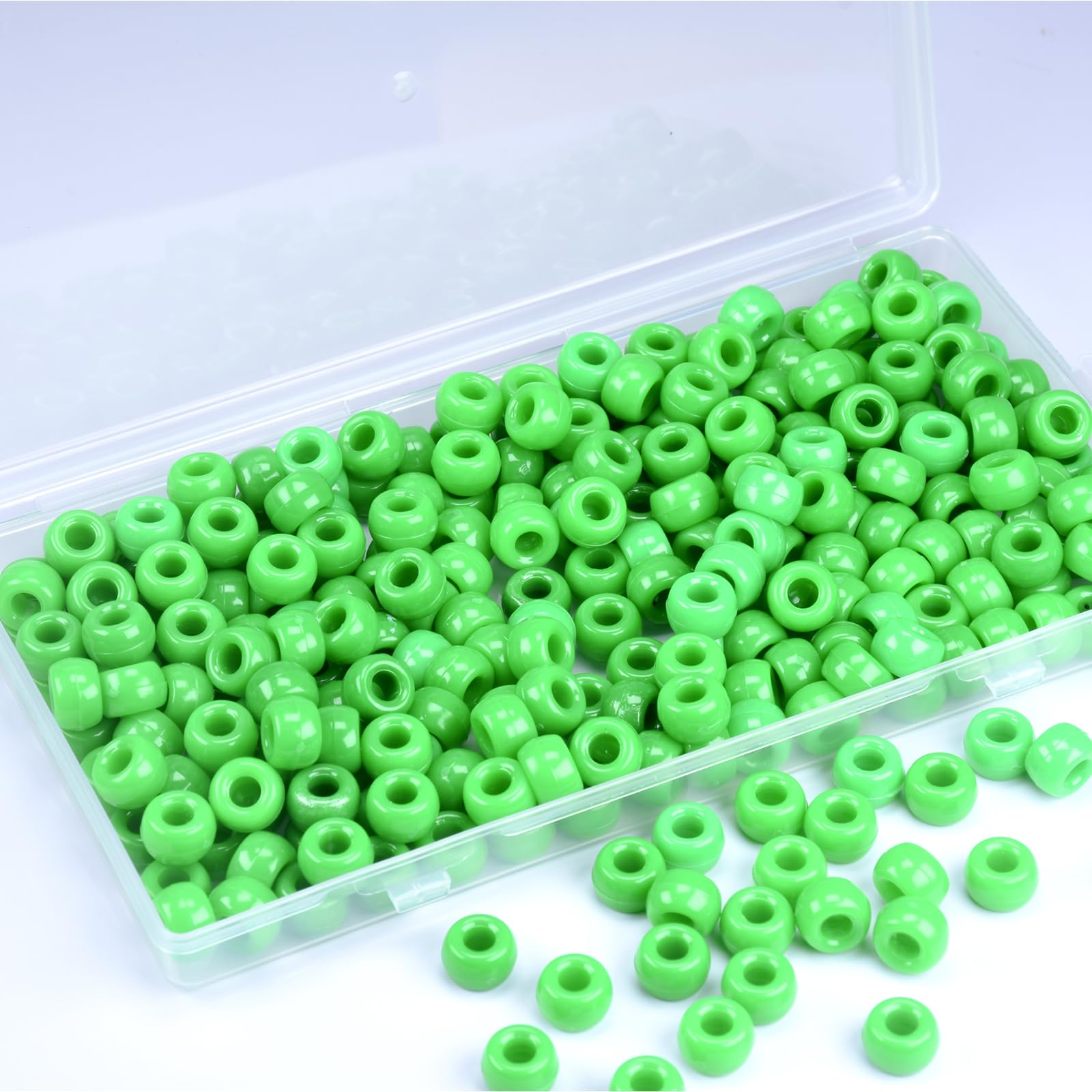 Green Pony Beads for Friendship Bracelets for Jewelry Making,500Pcs Large Hole Pony Beads,(9 x 6mm)
