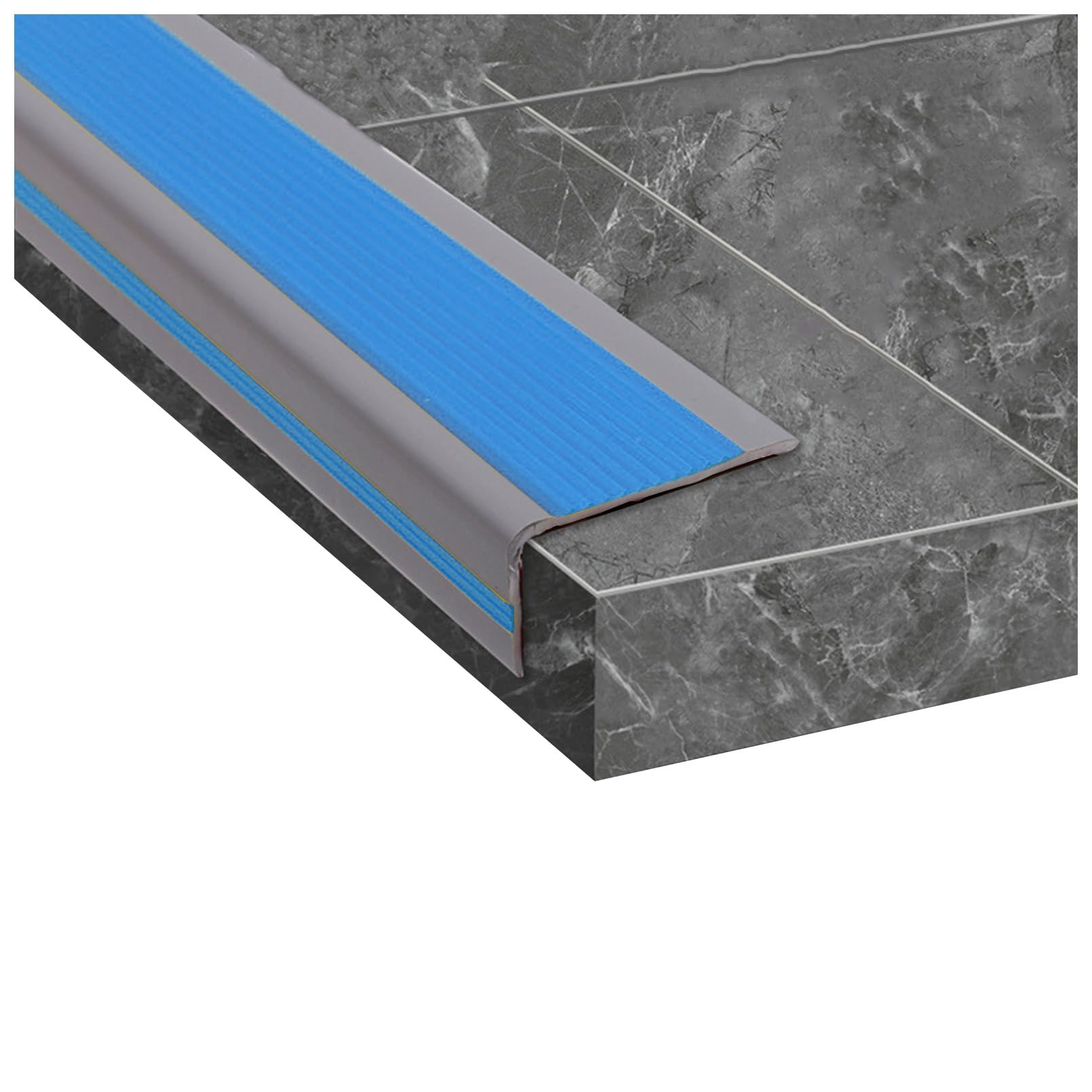 Perfil de Escalera de PláStico Autoadhesivo, Tiras Antideslizantes Para Peldaños, Para Escalones de Escaleras Y Borde de Piscina, Autoadhesivo de Borde Para Escaleras En Forma de L(Grayish blue,2.5m/9
