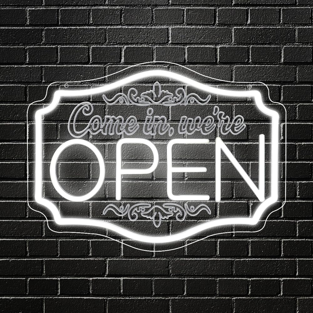 Insegna al Neon Open per aziende, interruttore bianco dimmerabile insegne aperte a LED, insegne al neon We are Open per negozi bar salone hotel vetrina ristorante caffè (bianco, 15'' x 11'')