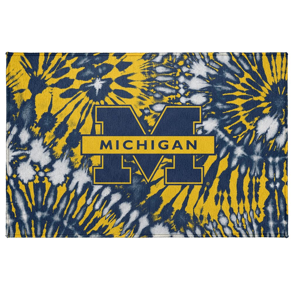 Campus Lab University of Michigan Tie-Dye Anti-Slip Indoor Doormat, 20” x 31.5” Primary Mark, Floor Mat for Inside Entry Way/Back Door Garage Mudroom Home and Office, Low Profile