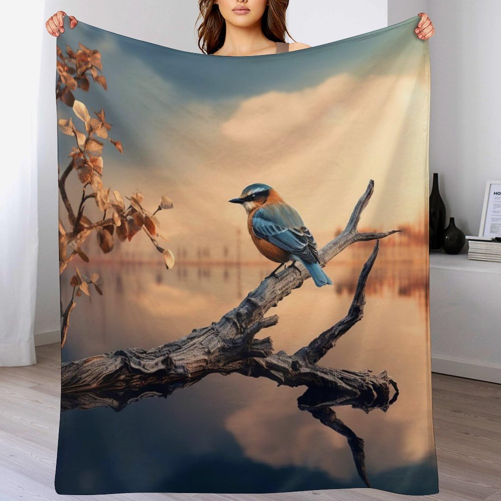 Couverture jeté flannel oiseau pour une sieste confortable sur votre sofa de salon