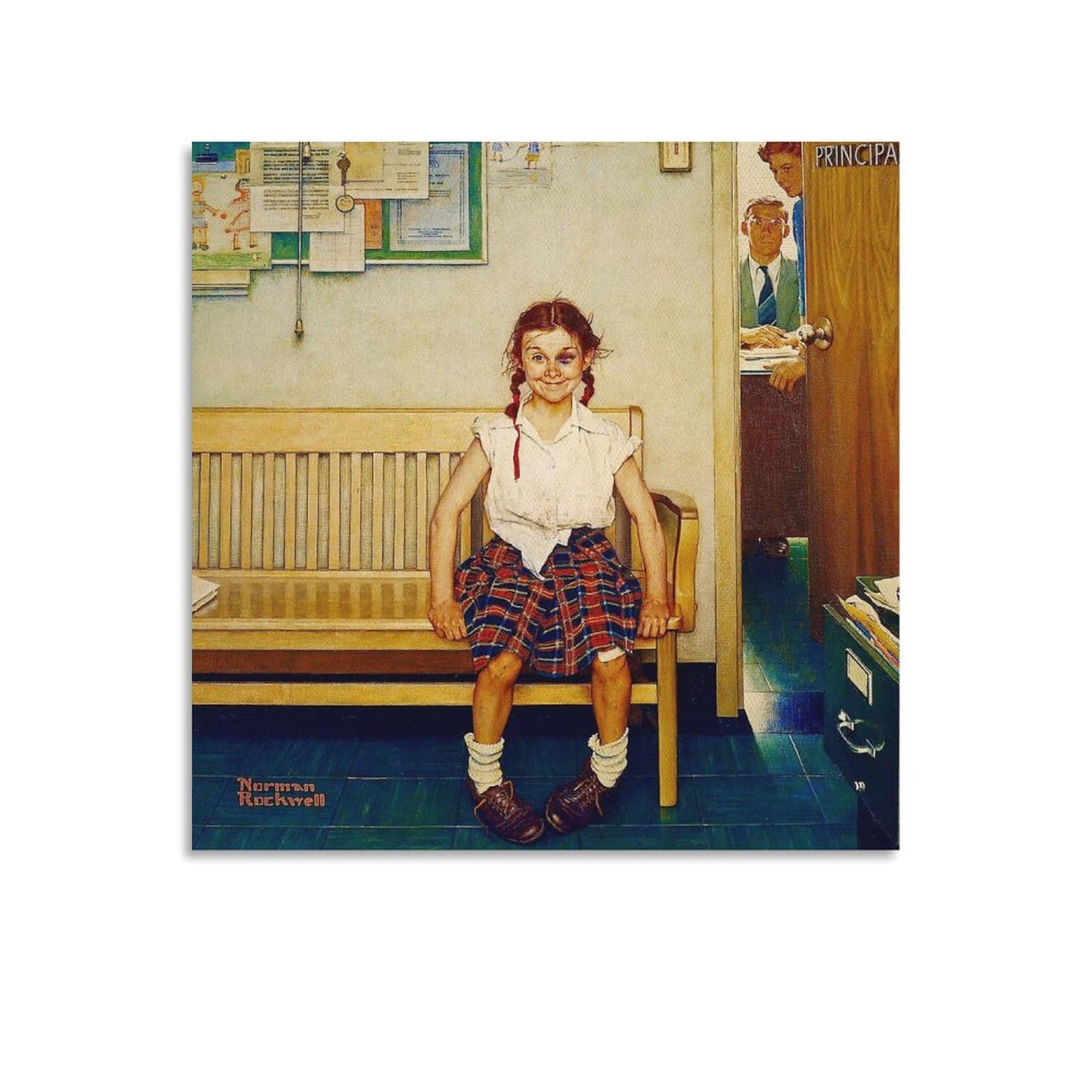 43+Norman Rockwell Illustration Art The Shiner Girl with Black Eye Poster Print for Teen Boys Room Wall Art Canvas Painting Print Unframed 24x24inch