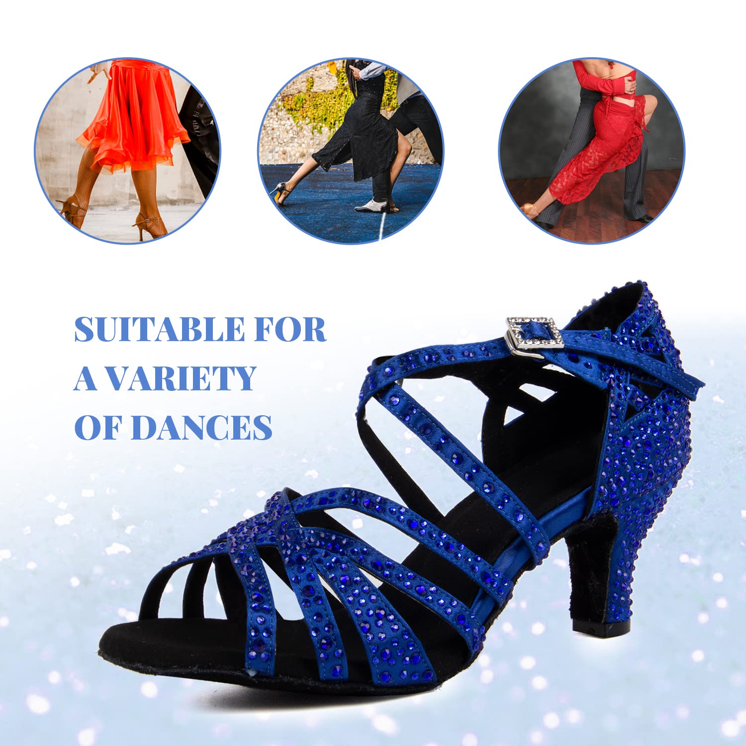 Zapatos de Baile Latino de salón para Mujer con Diamantes de imitación Salsa Tango Bachata Zapatos de Baile de Interior para Fiesta de Boda graduación,Azul 6cm Heel,36 EU