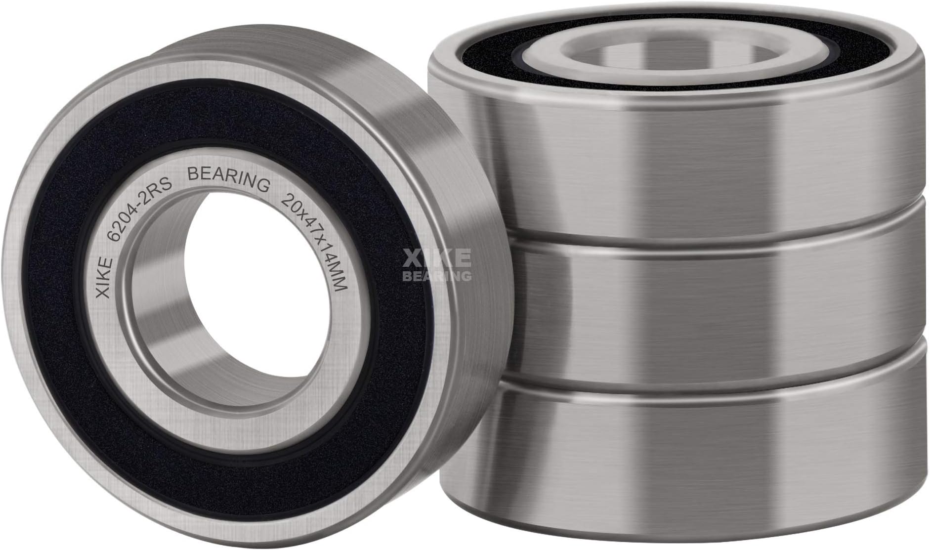 XiKe (4 Pack) 6204-2RS Double Sealed Deep Groove Ball Bearings, 20x47x14mm, Pre-Lubricated for High RPM, Chrome Steel P6, ABEC 3