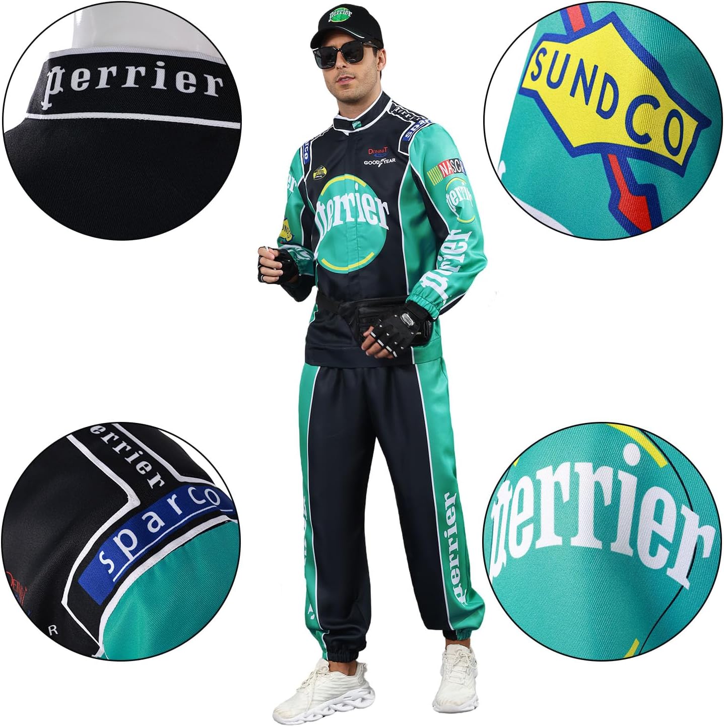 7 Pcs Race Car Driver Costume Adult Halloween Costume Racing Costume Racing Jumpsuit Full Cosplay Set - Image 2