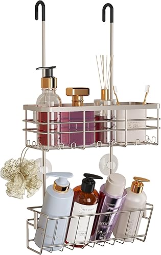Miniatura 9 de HapiRm Organizador de ducha colgante - Organizador de ducha sin perforaciones con ganchos, estantes de baño de acero inoxidable 304 a prueba de