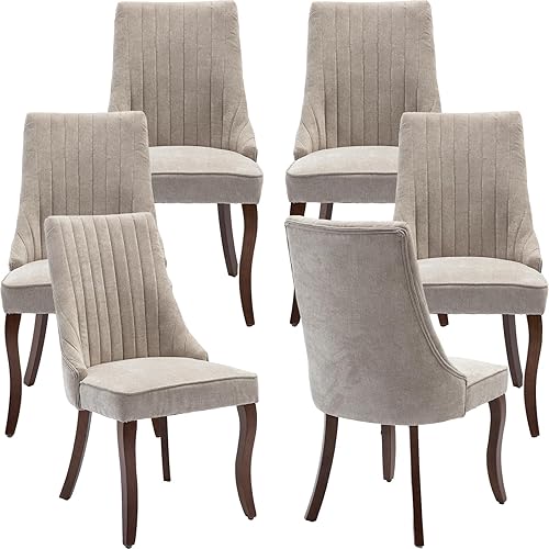 Miniatura 7 de Juego de 8 sillas de comedor modernas de mediados de siglo, sillas tapizadas de lino beige para cocina y comedor, sillas de cocina con patas de