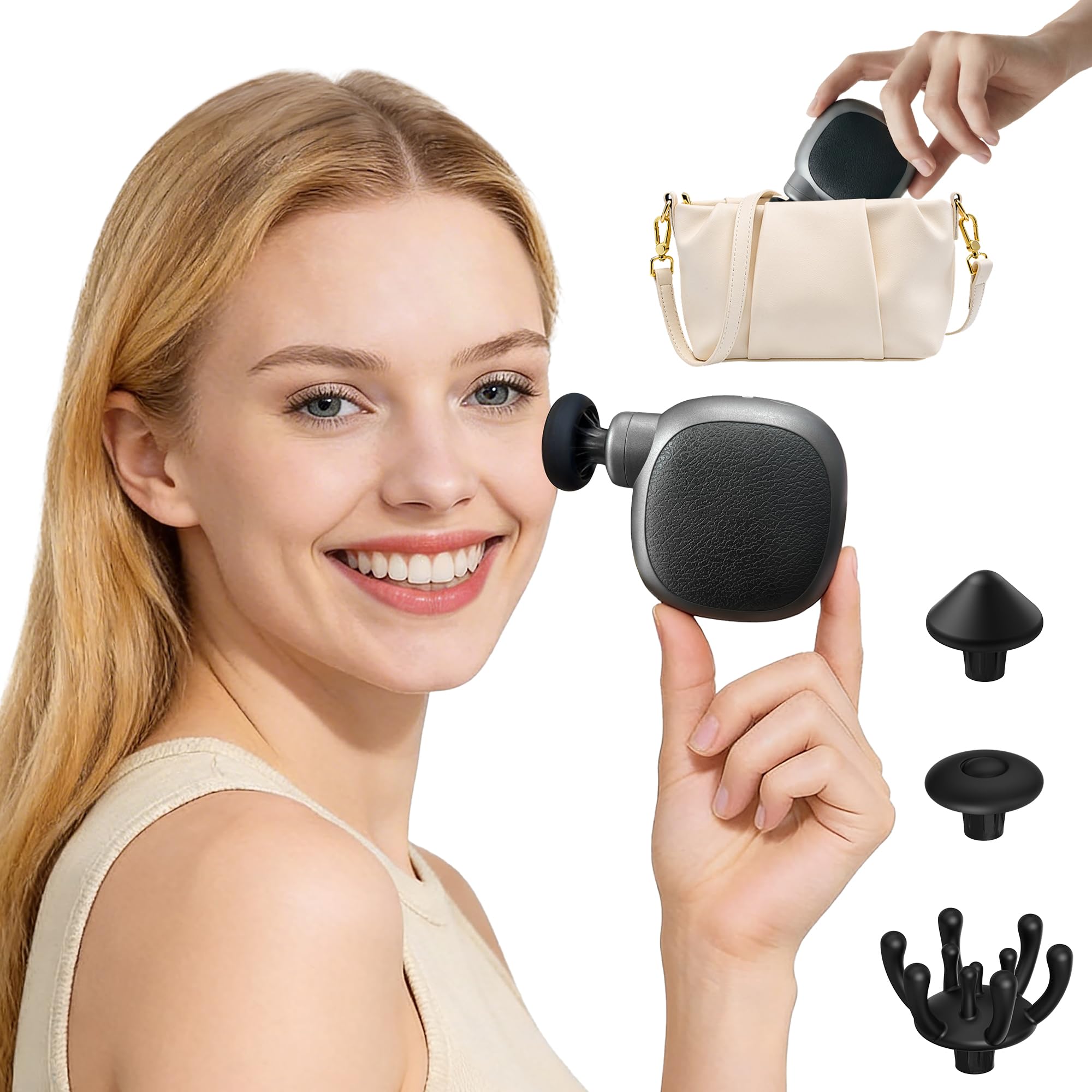 Mini pistola de masaje de bolsillo, masajeador de percusión para viajes, pequeño masajeador muscular de tejido profundo para cuello, cara, cabeza, 4 velocidades, USB-C, silencioso, regalos para