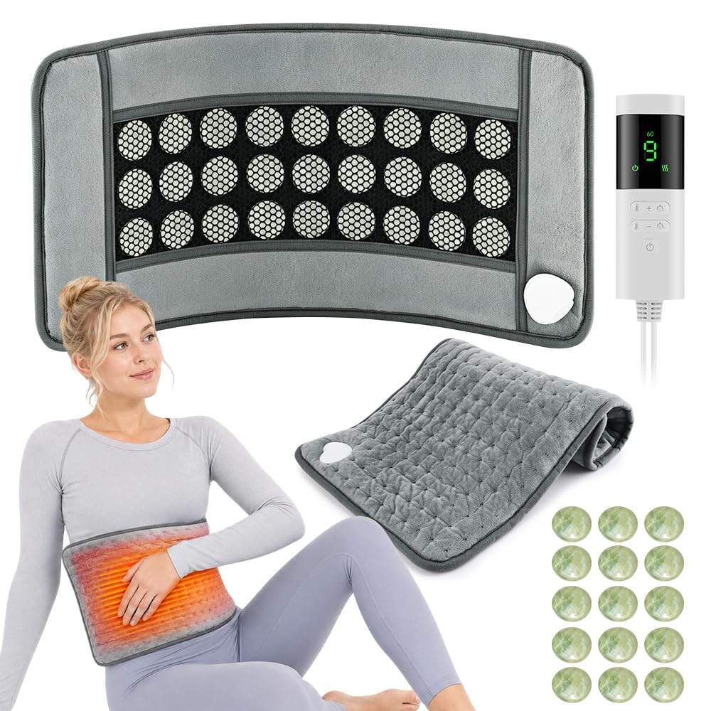 27 PCS Termoforo Elettrico,Cuscino Riscaldante Infrarossi Lontani Giada | con 9 livelli di temperatura e 4 impostazioni di temporizzazione, Heating Pad con telecomando digitale, per schiena lombare
