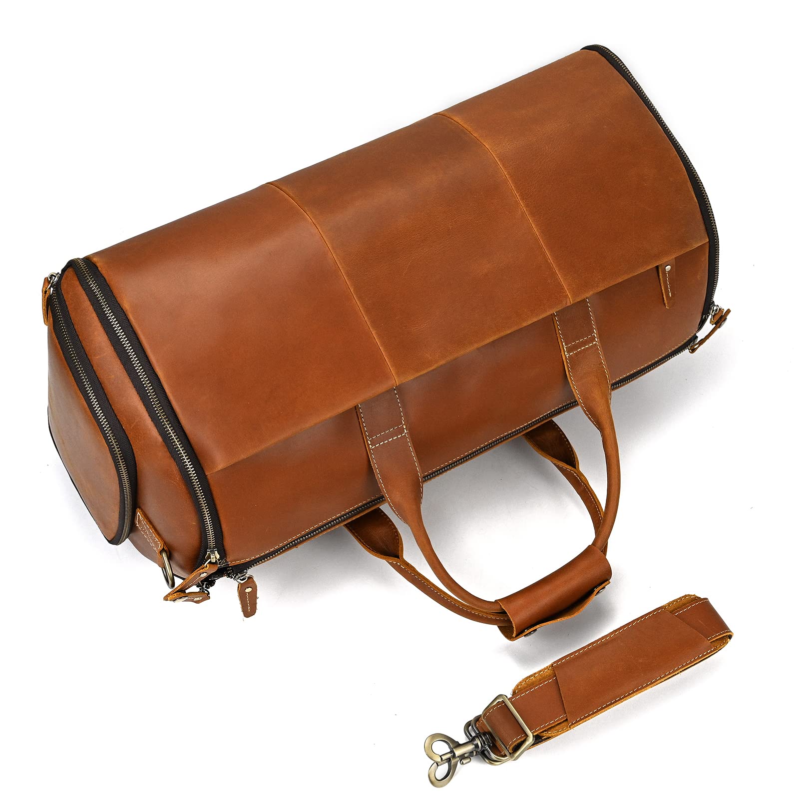 Anzugsack, Reisetasche Herren Echt Leder, Weekender Kleidersack 2 in 1 Garment Bag Mit Schuhfach, Sporttasche für Herren, Hellbraun