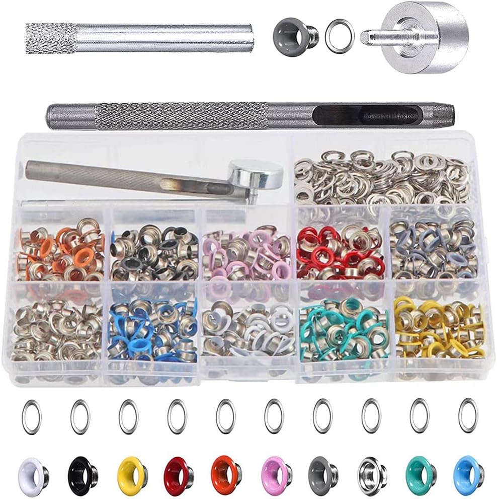 500 sets Grommet Kit,Metal Grommets Eyelets Buckle Kit DIY Installation Tools with Shoes Clothes Leather Crafts, Colorful,3/16 Inch