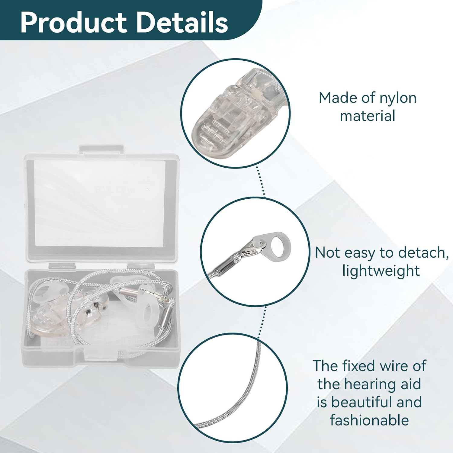 Single Ear Hearing Aids Clip, Anti Lost Portable Hearing Aid Lanyard Hearing Protection Rope with 3 Silicone Rings for Seniors Adults Kid Sound BTE